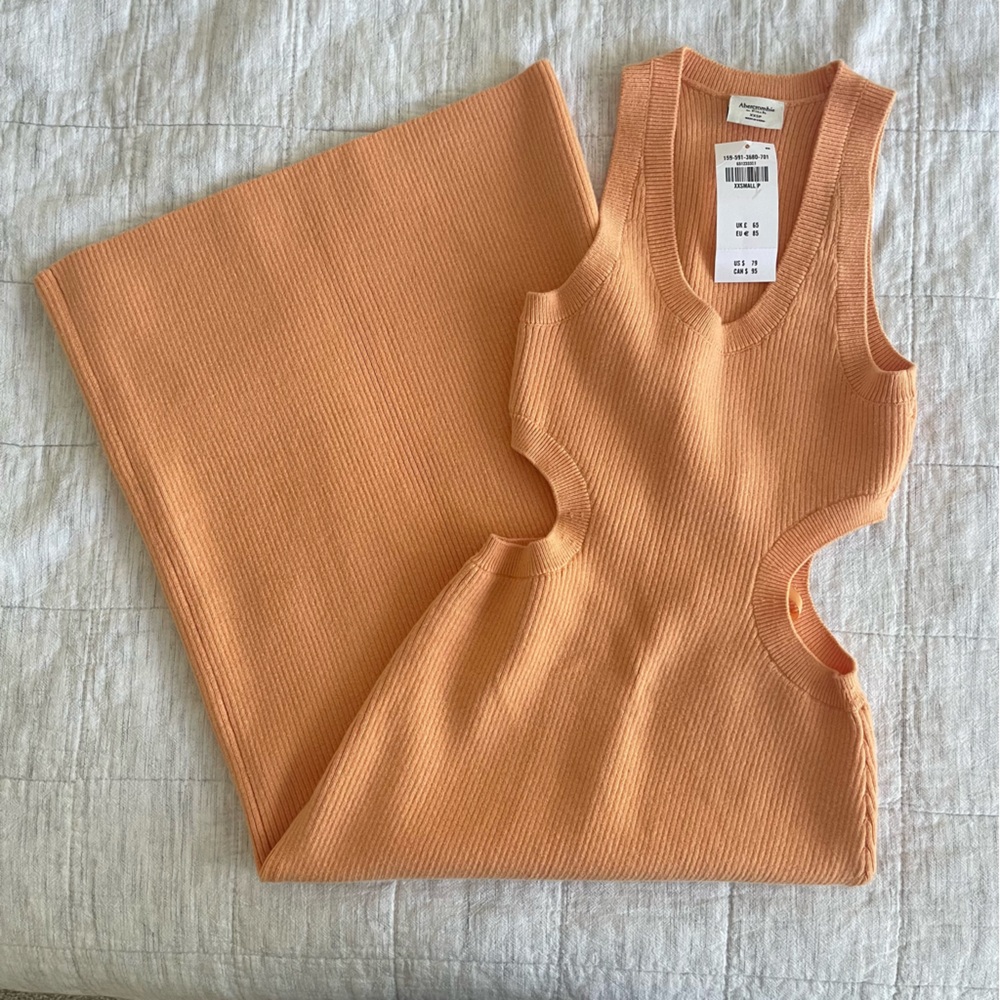 Abercrombie Orange Knit Cutout Midi Dress